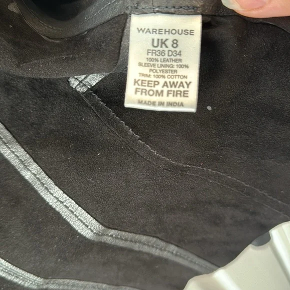 Warehouse Genuine leather jacket raw edge unlined Open front Sz 4/UK 8 - Picture 7 of 10